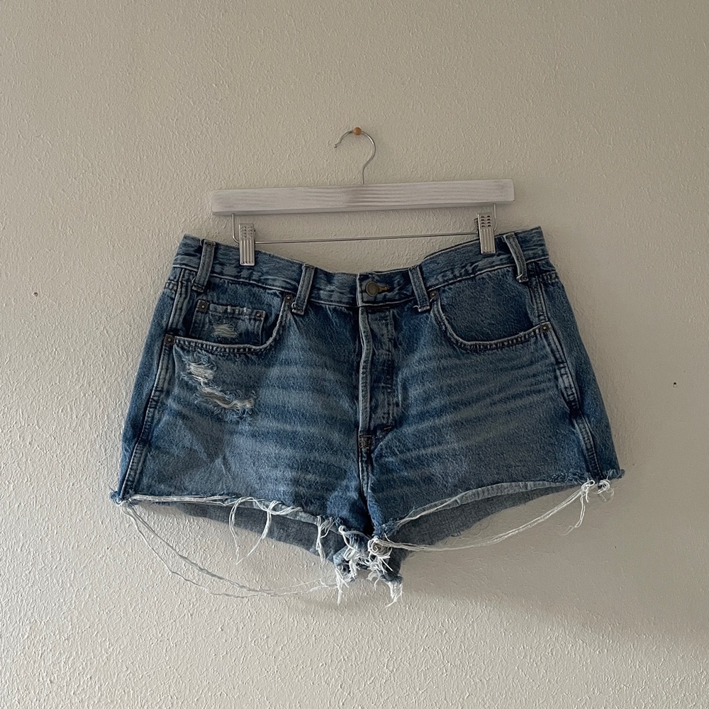 Wild Fable High Rise Mini Shorts Button Fly Denim Cut Offs Coastal Beach Blue